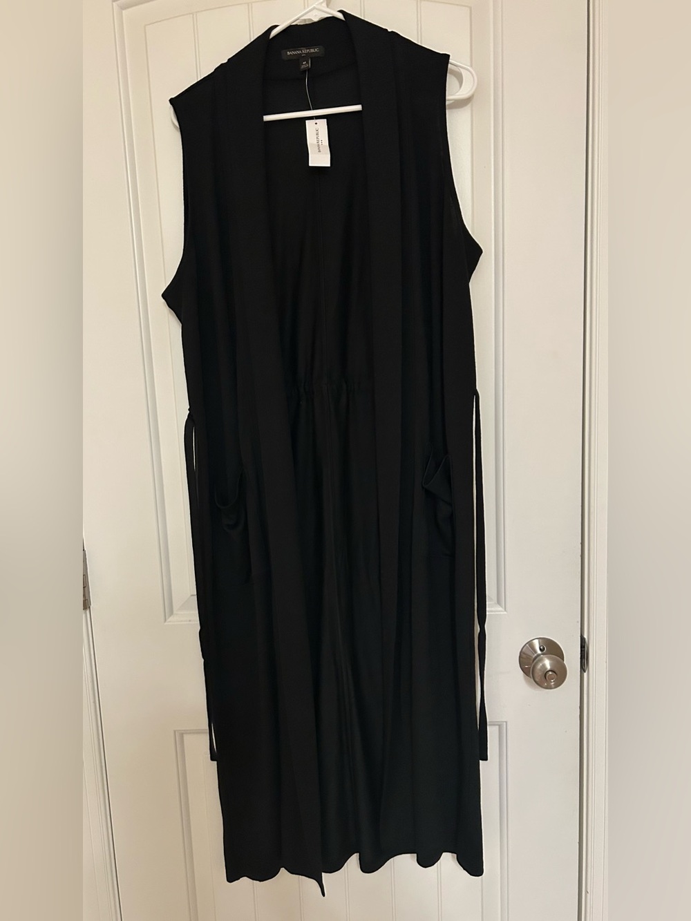Banana Republic Factory Black Sleeveless Open Front Duster Cardigan Vest NWD Med